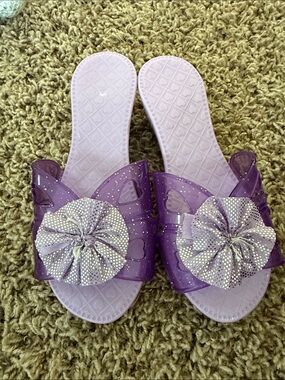Purple Jelly Slide Sandals with Sparkle Rosettes